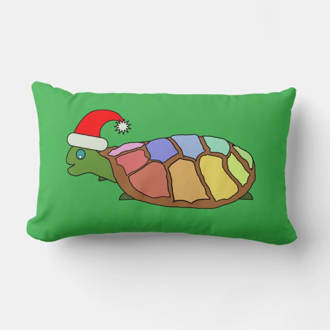 Whimsical Xmas Turtle Green Lumbar Pillow (Front)