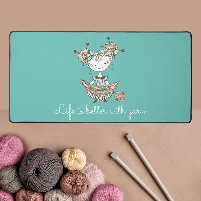 Whimsical Yarn Lover Girl Customizable Desk Mat (Creator Uploaded)