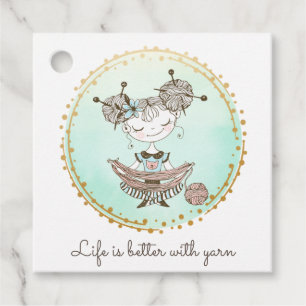Whimsical Yarn Lover Girl Favor Tags