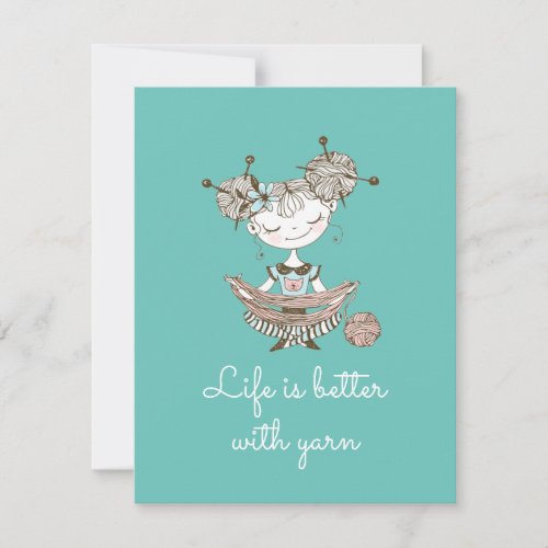 Whimsical Yarn Lover Girl Greeting Card
