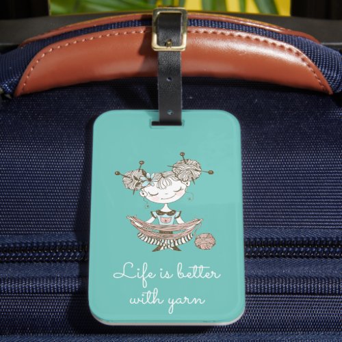 Whimsical Yarn Lover Girl Luggage Tag