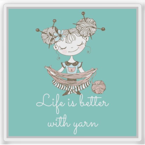 Whimsical Yarn Lover Girl  Sticker