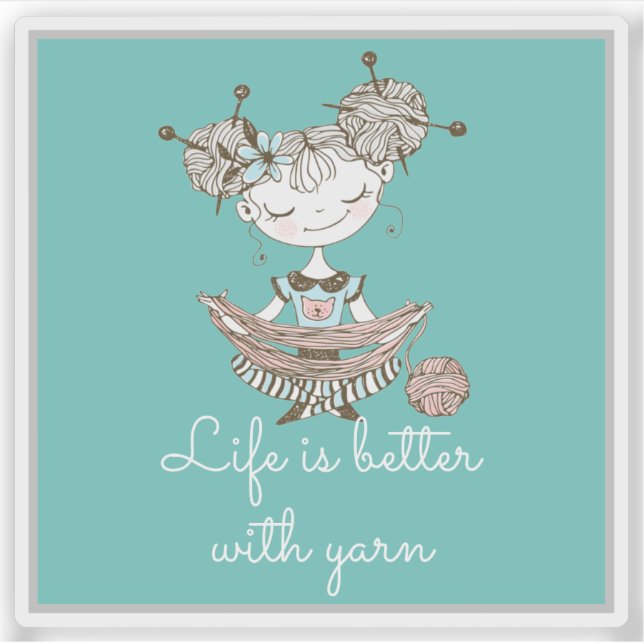 Whimsical Yarn Lover Girl  Sticker (Front)