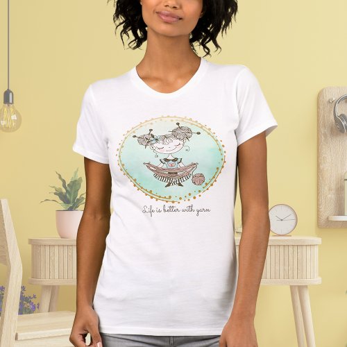 Whimsical Yarn Lover Girl  T_Shirt