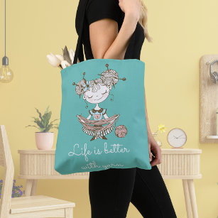 Whimsical Yarn Lover Girl Tote Bag