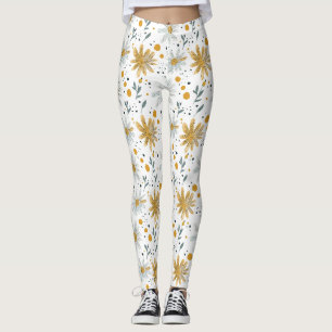 Whimsical Yellow and White Floral Pattern Leggings