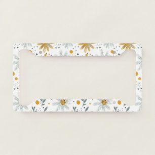 Whimsical Yellow and White Floral Pattern License Plate Frame