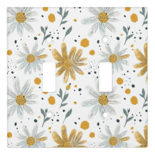 Whimsical Yellow and White Floral Pattern Light Switch Cover