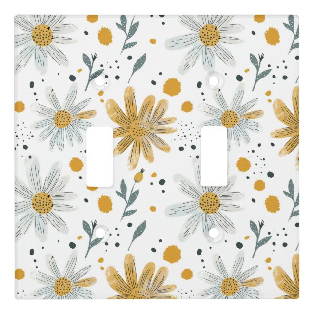 Whimsical Yellow and White Floral Pattern Light Switch Cover (Front)