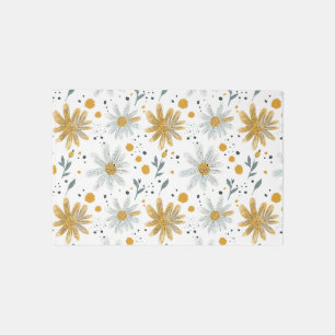 Whimsical Yellow and White Floral Pattern Outdoor Rug
