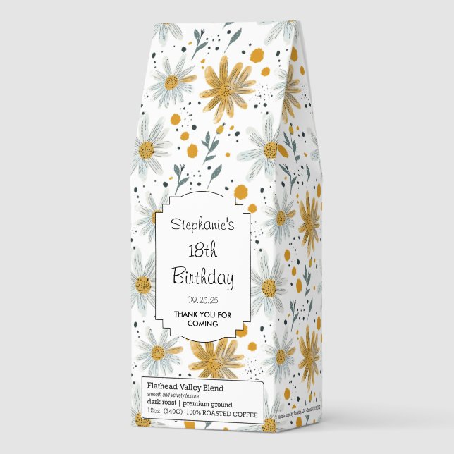 Whimsical Yellow and White Floral Pattern Roasted Coffee (Front)