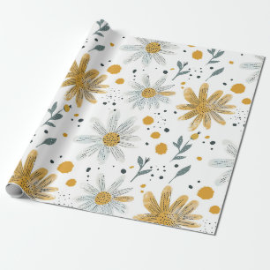 Whimsical Yellow and White Floral Pattern Wrapping Paper