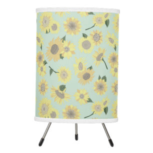 Whimsical Yellow Blue Sunflower Painted Flowers Tripod Lamp