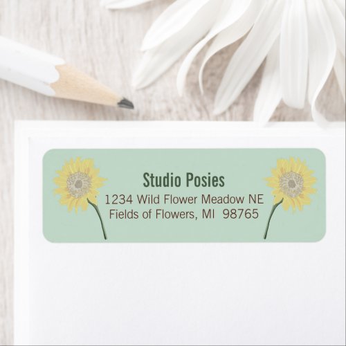 Whimsical Yellow Blue Sunflowers Painted Floral Label