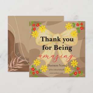 Whimsical Yellow Bow & Red Floral Thank You Card