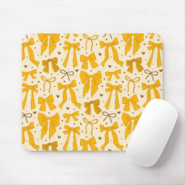 Whimsical Yellow Bows Pattern Mouse Pad (With Mouse)