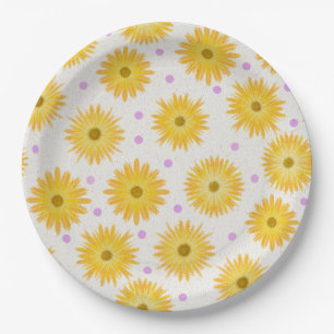 Whimsical Yellow Daisy Wildflower Dot Birthday Paper Plates