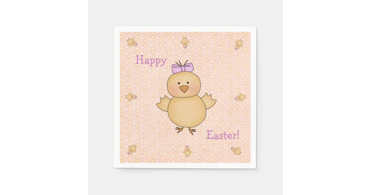 Whimsical Yellow Easter Chick on Peach Easter Eggs Napkins | Zazzle.com