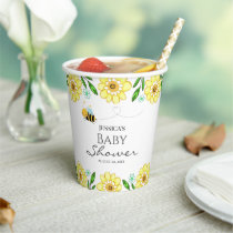 Whimsical Yellow Floral Bee Baby Shower Paper Cups