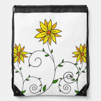Whimsical Yellow Flower Doodle Art Drawstring Bag