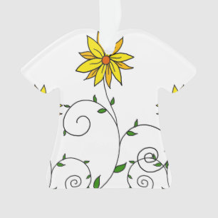 Whimsical Yellow Flower Doodle Art Ornament