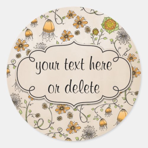 whimsical yellow flowers on pink classic round sticker
