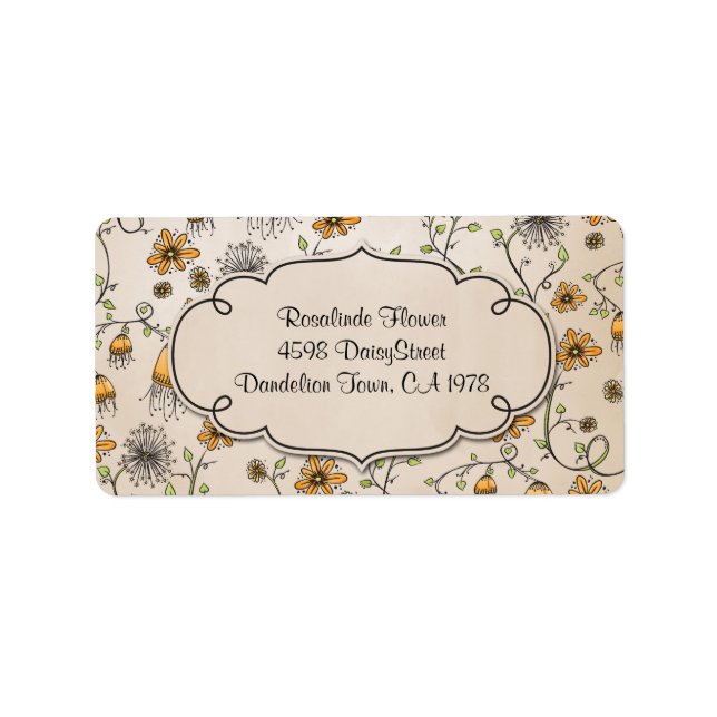 whimsical yellow flowers on pink label (Front)