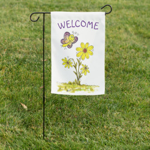 Whimsical Yellow Flowers with a Butterfly Garden Flag