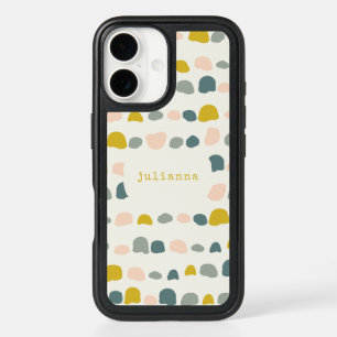 Whimsical Yellow Gray Abstract Shapes Custom Name iPhone 16 Case