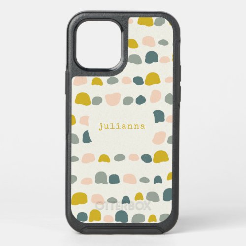 Whimsical Yellow Gray Abstract Shapes Custom Name OtterBox Symmetry iPhone 12 Case