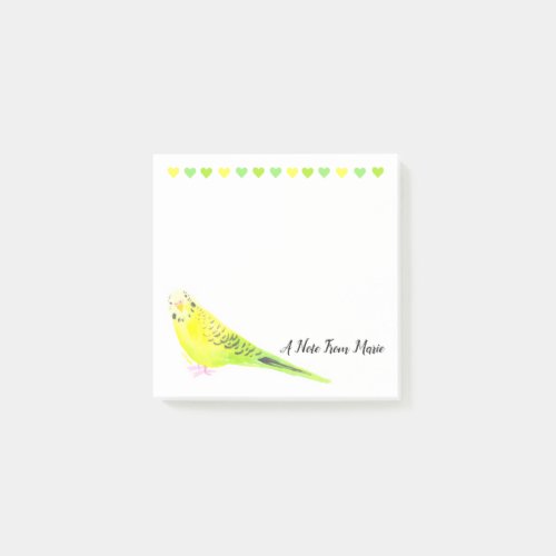 Whimsical Yellow Green Watercolor Budgie Parakeet Post_it Notes