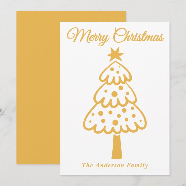 Whimsical Yellow Hand Drawn Christmas Tree Holiday Card (Front/Back)