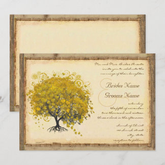 Whimsical Yellow Heart Tree Wedding Invitation