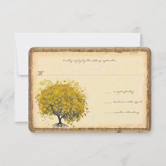 Whimsical Yellow Heart Tree Wedding Invitation (Front)