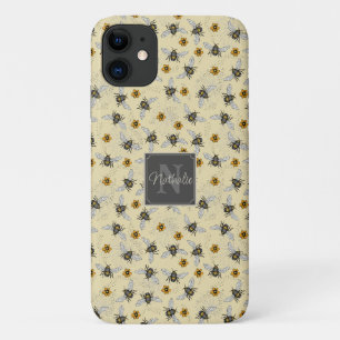 Whimsical Yellow Honeybee Drawing Pattern Custom iPhone 11 Case