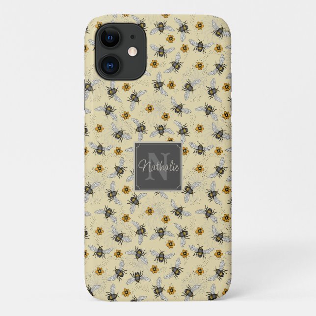  Whimsical Yellow Honeybee Drawing Pattern Custom Case-Mate iPhone Case (Back)