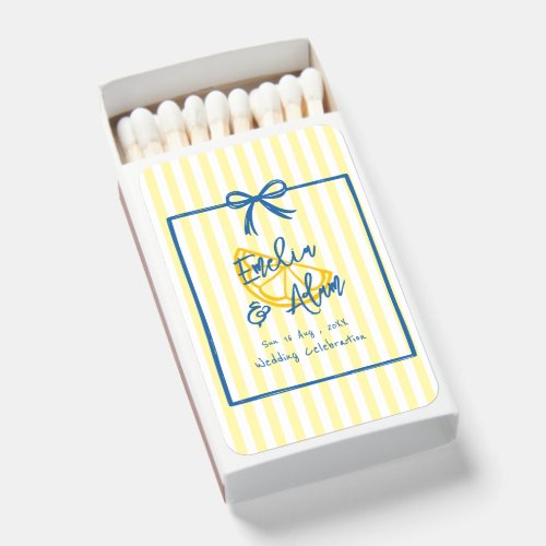 whimsical Yellow italian doodle Bow Wedding Matchboxes
