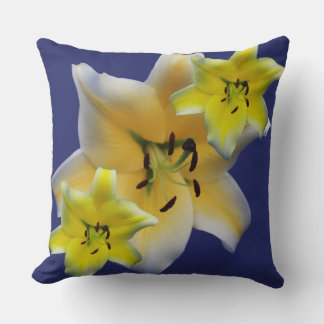 Whimsical Yellow Lily Flower and Blue Collage Pat Throw Pillow