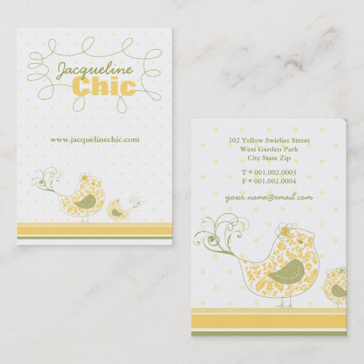Customizable Yellow Swirly Whimsical Birds Custom Business Card