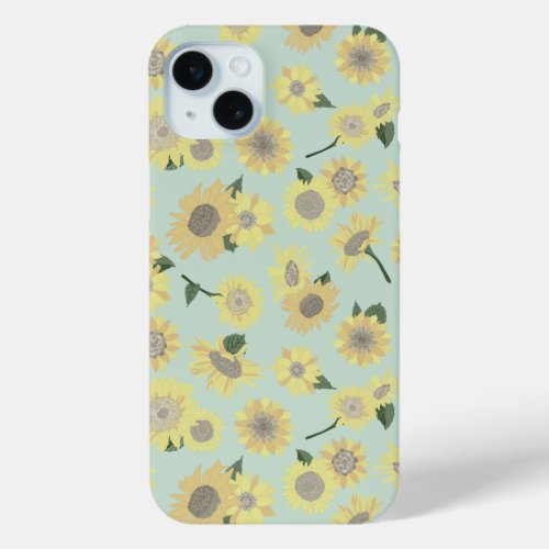 Whimsical Yellow Orange Teal Painted Sunflower iPhone 15 Plus Case