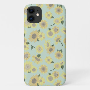 Whimsical Yellow Orange Teal Painted Sunflowers iPhone 11 Case