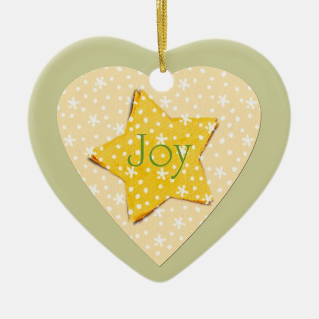 Whimsical Yellow Stars Joy Ceramic Ornament (Front)