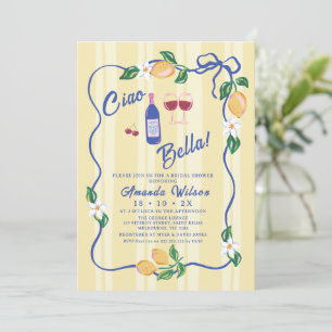 Whimsical Yellow Strip Ciao Bella Bridal Shower Invitation