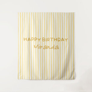 Whimsical Yellow Striped Happy Birthday Backdrop