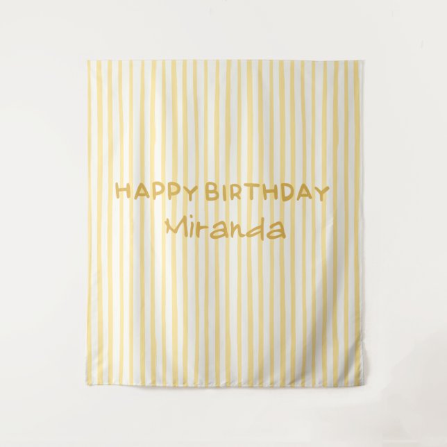 Whimsical Yellow Striped Happy Birthday Backdrop (Front)