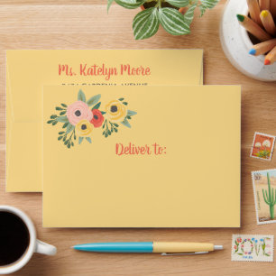 Whimsical Yellow Watercolor Floral Envelope