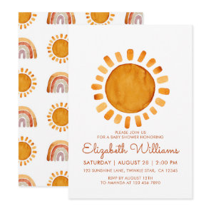 Whimsical Yellow Watercolor Sunshine Baby Shower Invitation