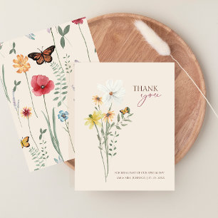 Whimsical Yellow Wildflower Wedding Thank You Card