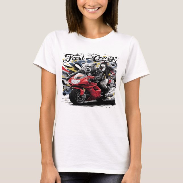 Whimsical Yeti Bigfoot Biker Cruising Through Wild T-Shirt (Front)