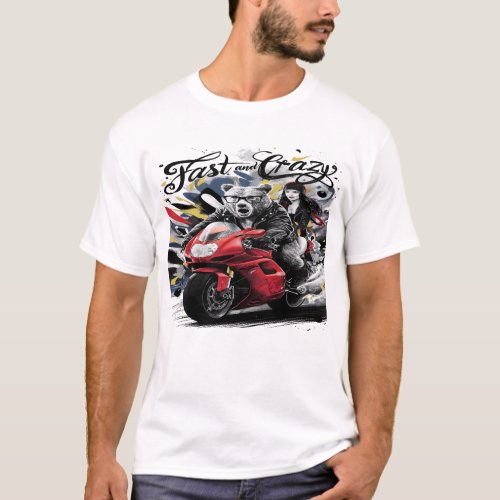 Whimsical Yeti Bigfoot Biker Cruising Through Wild T_Shirt